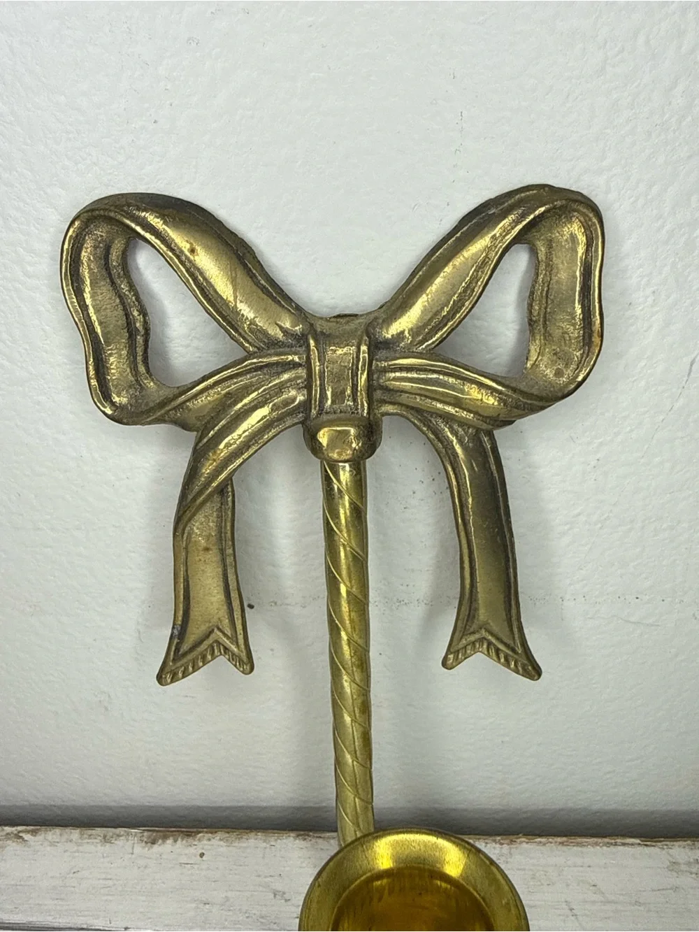 Vintage MCM Brass Bow Wall Sconce Candle Holder 8” Tall, Hollywood Regency Decor